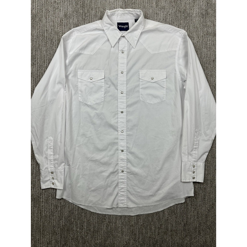 Wrangler Shirt Mens XLT White Pearl Snap Western Cowboy Wedding Tall Long Sleeve
